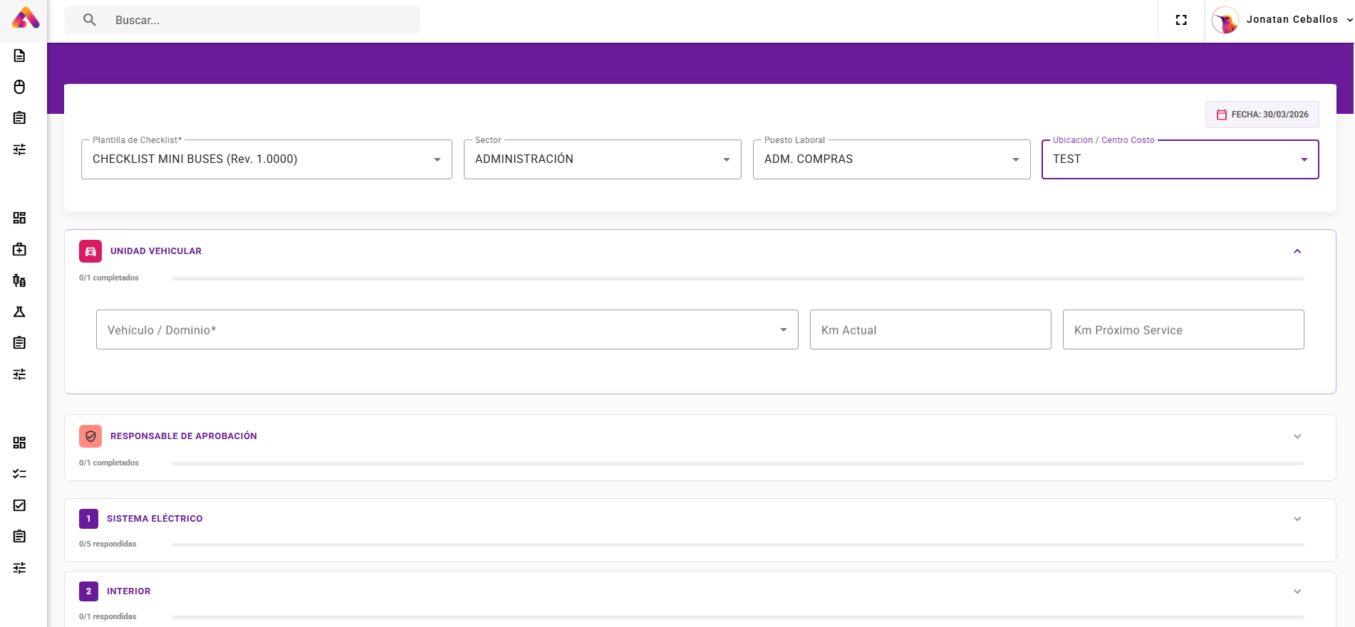 Vista del módulo Checklists