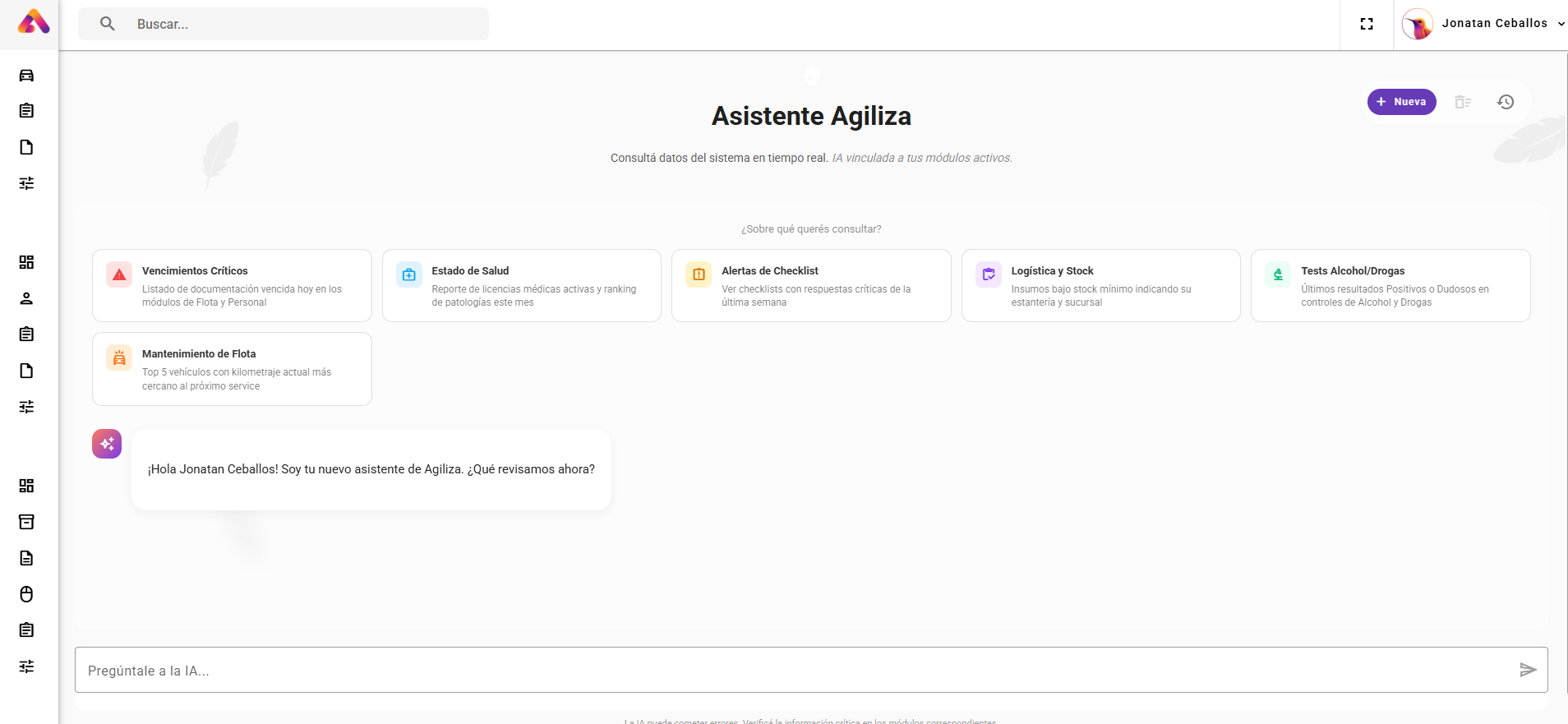 Vista del módulo IA